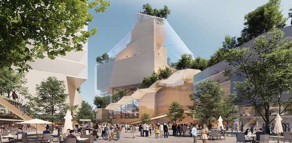 On its roof, the design features not only be a park, but also a stacked cultural building under a "glass mountain". Image: MVRDV